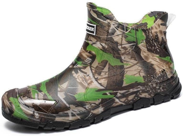 

Мужские камуфляжные резиновые ботинки до щиколотки, водонепроницаемые, противоскользящие, для работы и сада, резиновые ботинки без застежек Generic, зеленый