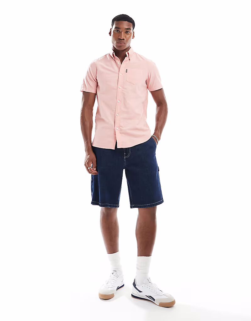 Рубашка с коротким рукавом Superdry Oxford из шамбре розового цвета — фото 3