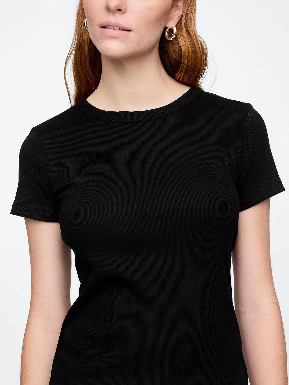 Футболка женская, Solid Rib Knit Top, GAP, true black — фото 4