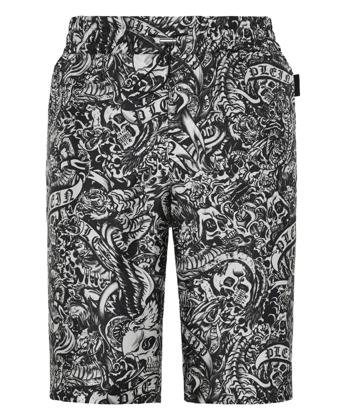

Шелковые крутые шорты для детей, татуировка Philipp Plein, черный