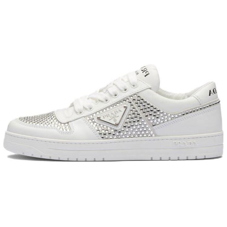 Кожаные кроссовки, украшенные кристаллами PRADA, White