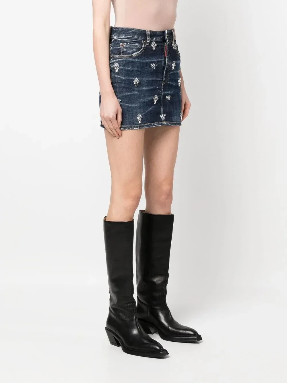 Джинсовая юбка с кристаллами Dsquared2, синий — фото 3