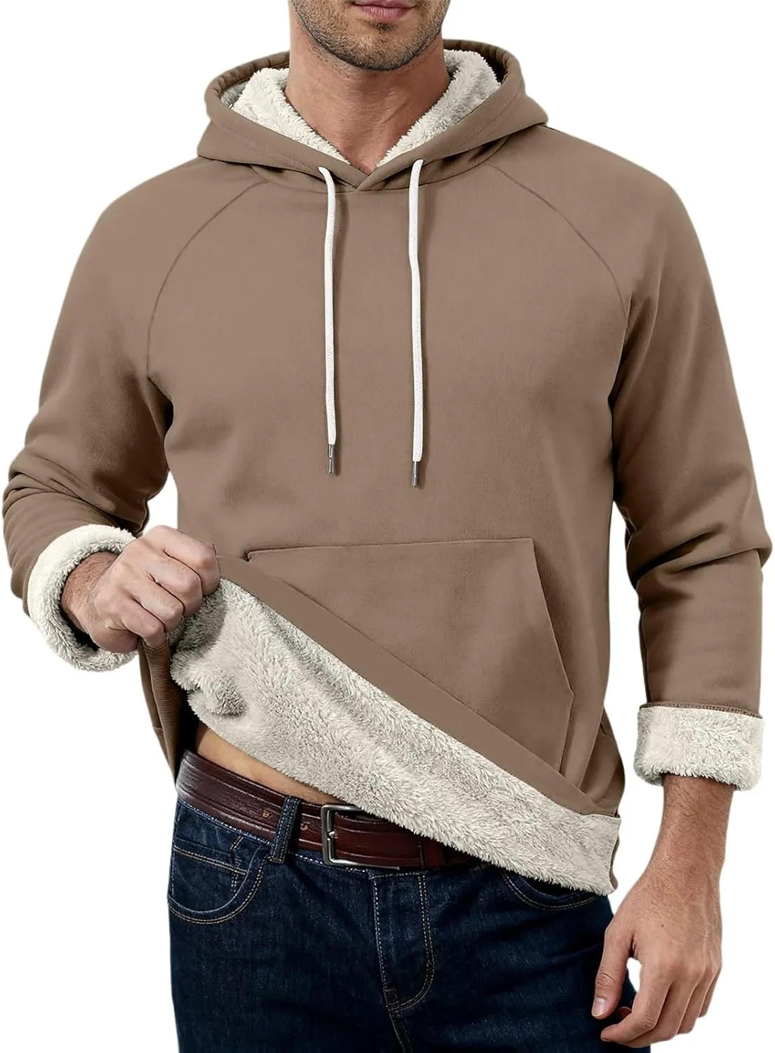 

Толстовка с капюшоном для мужчин, утепленная флисом и шерпой, с карманами