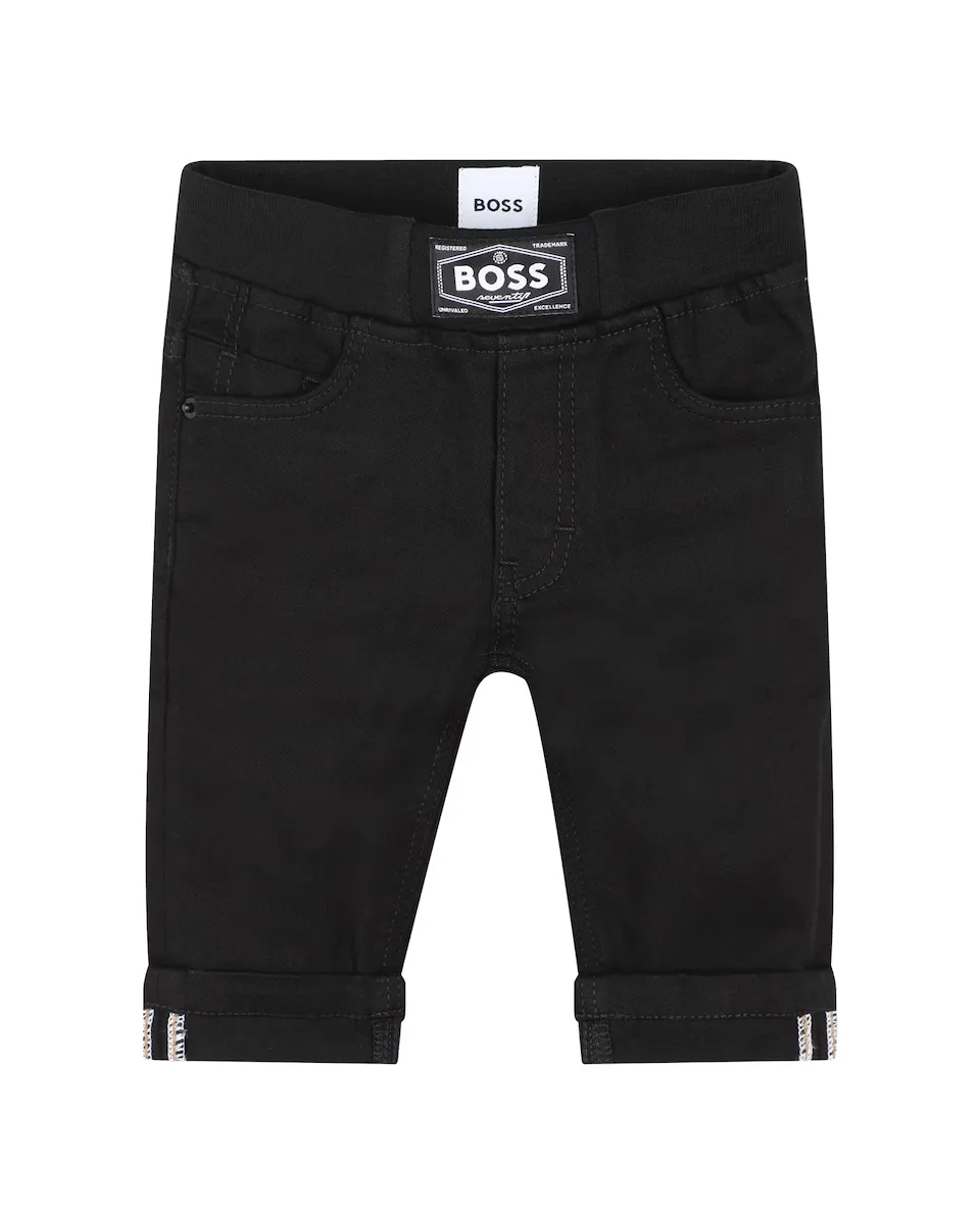 

Джинсы для маленьких мальчиков с эластичной талией и отворотом по низу BOSS Kidswear, черный