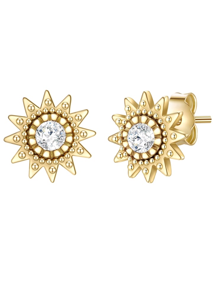 

Glanzstücke München Серьги-гвоздики в форме солнца из стерлингового серебра с цирконами в оправе из желтого золота