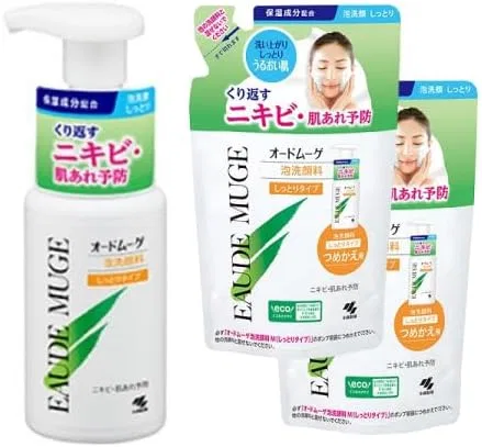 Гель-пенка для умывания Kobayashi Pharmaceutical Eau De Muge увлажняющая, 150 мл + 2 рефила по 130 мл