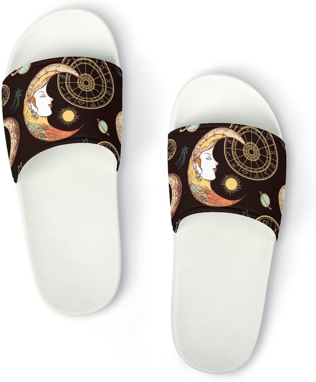 

Сандалии-шлепанцы с изображением лунного лица, солнца и полумесяца, домашние тапочки для душа и ванной комнаты для женщин и мужчин Tubiazicol, белый