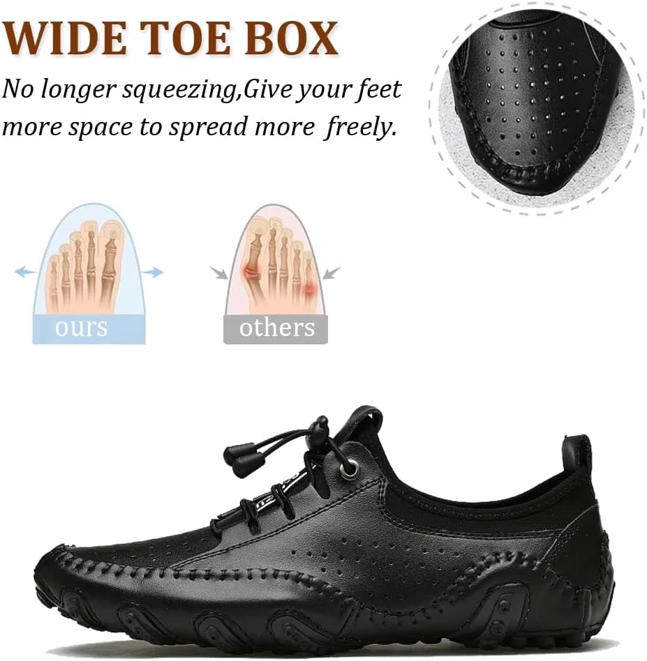 Мужские лоферы из кожи, Asifn, Hollow Leather Driving Loafers, черный — фото 4