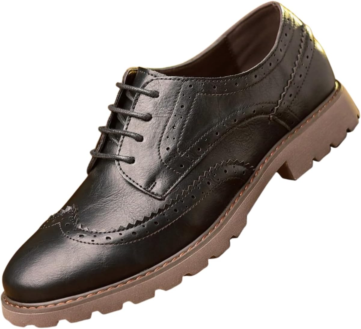 

Мужские туфли Santimon броги с шнуровкой, повседневные кожаные с крылатым носком и массивной подошвой, оксфорды, черный