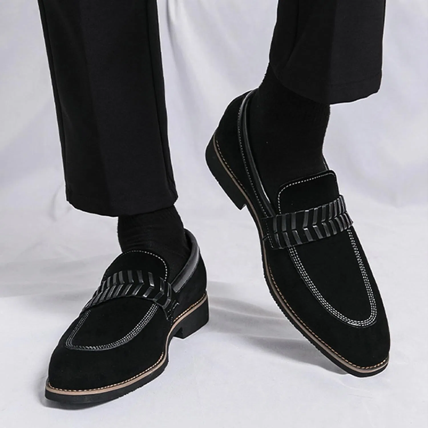Лоферы мужские замшевые на каблуке, Loafers, Black NBZKBNG — фото 2