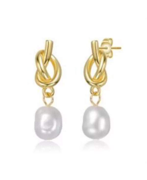 

Серьги-Подвески в форме кренделя с узелками любви из стерлингового серебра 14 карат, покрытые золотом и пресноводным жемчугом Genevive, gold