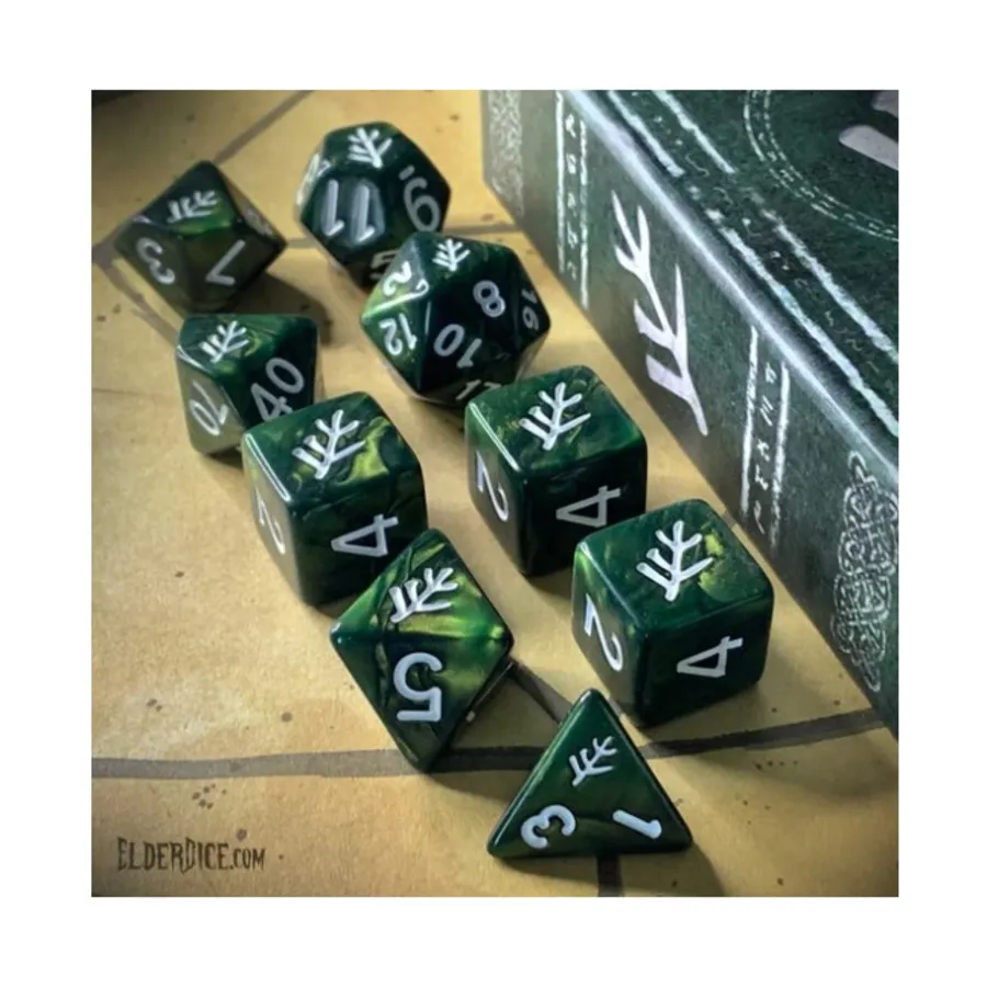 

Набор Poly — Elder Sign, зеленый с белой Aegis (9), Elder Dice