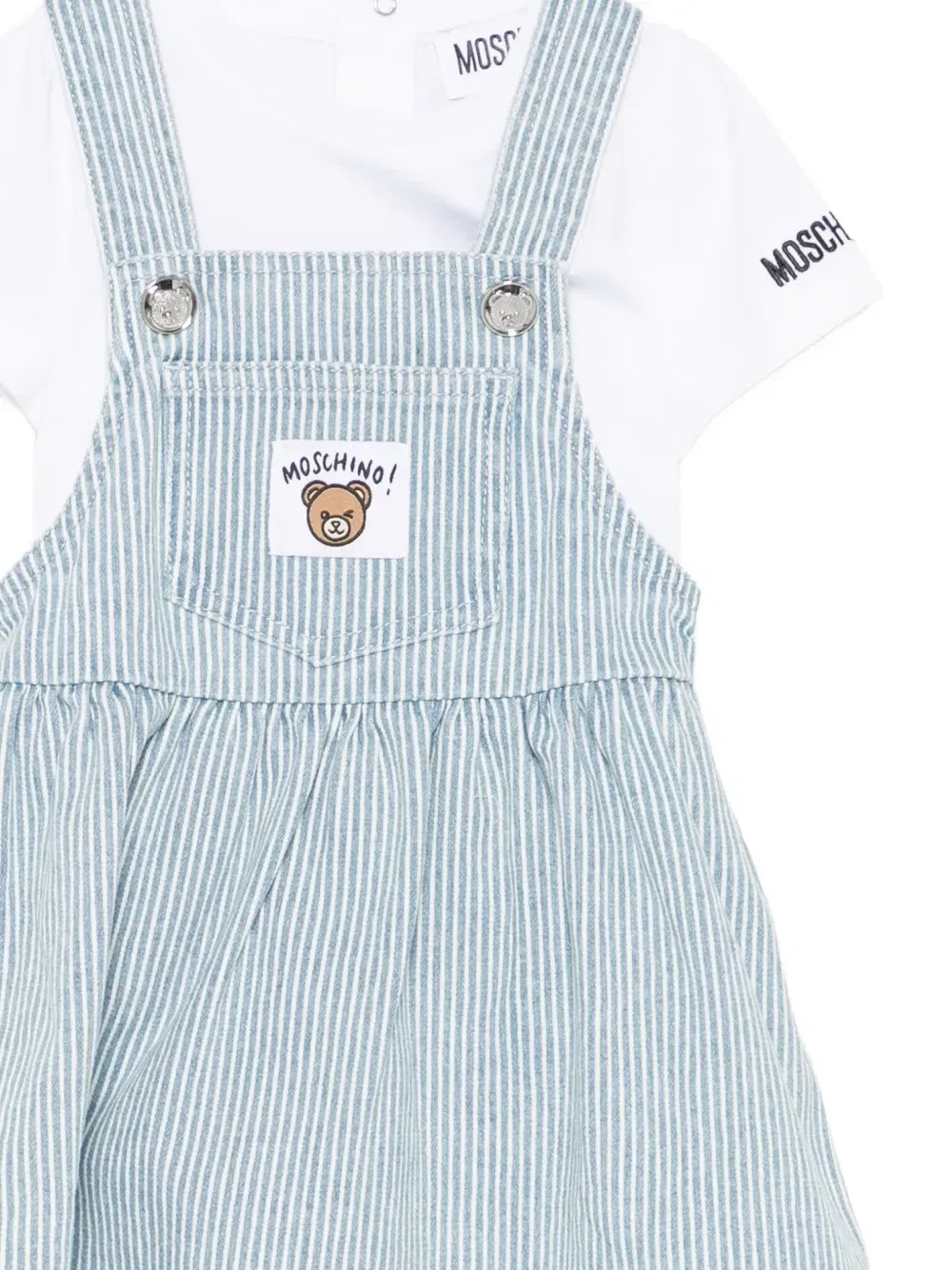 Полосатое платье с вышитым логотипом Moschino Kids, синий — фото 3