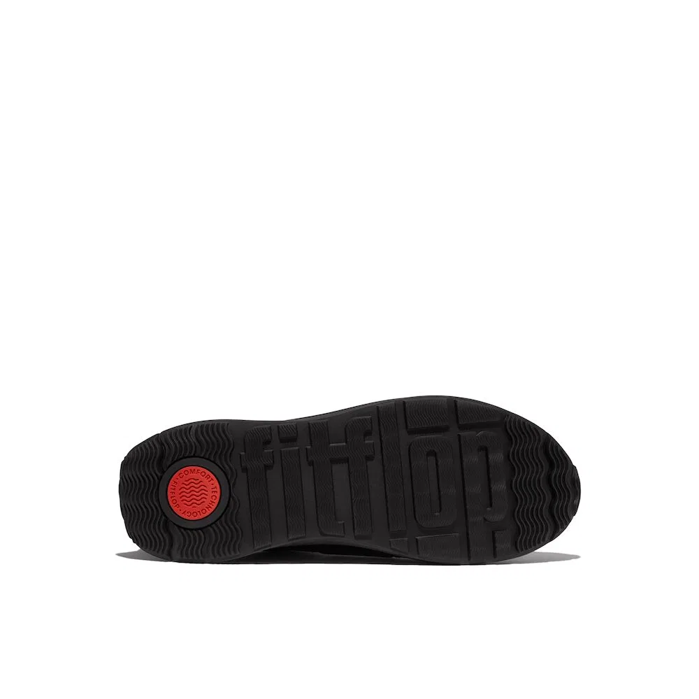 Мужские полностью чёрные кожаные/замшевые сникеры Fitflop Flow — фото 4