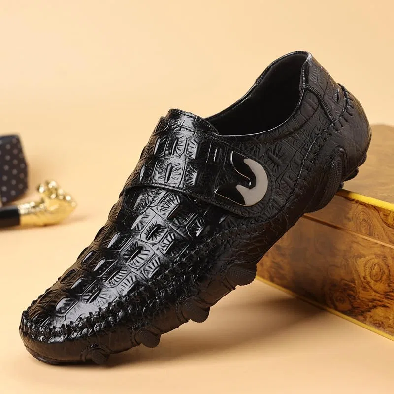 Мужские лоферы из тисненой кожи крокодила, Chen Lin, Black — фото 4