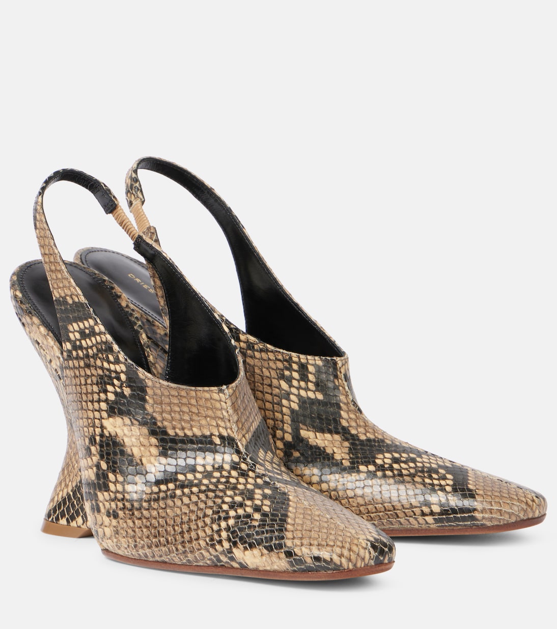 Туфли на танкетке из кожи с эффектом змеиной кожи Dries Van Noten, бежевый