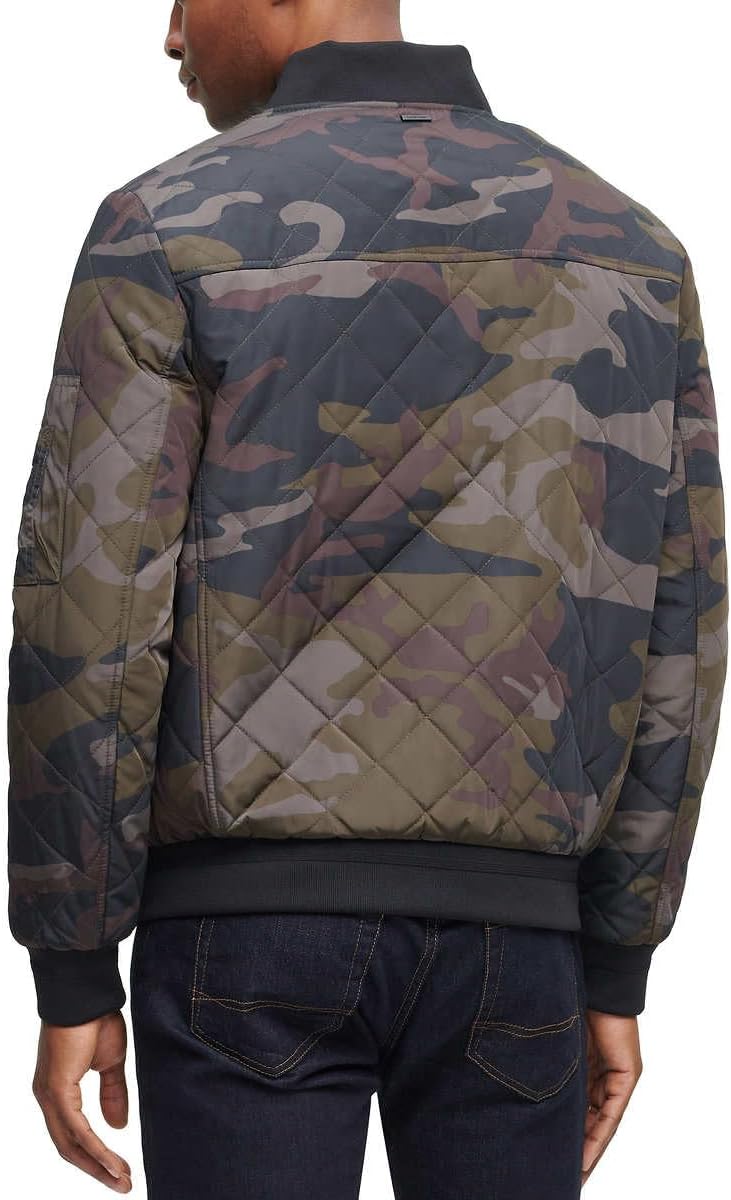 Мужская стеганая куртка-бомбер Calvin Klein с ребристым воротником, Green(Camo) — фото 2