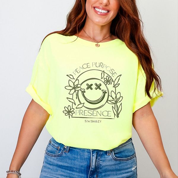 

SWSmiley peace purpose presence - женская футболка с принтом, окрашенная в стиле garment dyed Simply Sage Market, Lemon, Зеленый, SWSmiley peace purpose presence - женская футболка с принтом, окрашенная в стиле garment dyed Simply Sage Market, Lemon