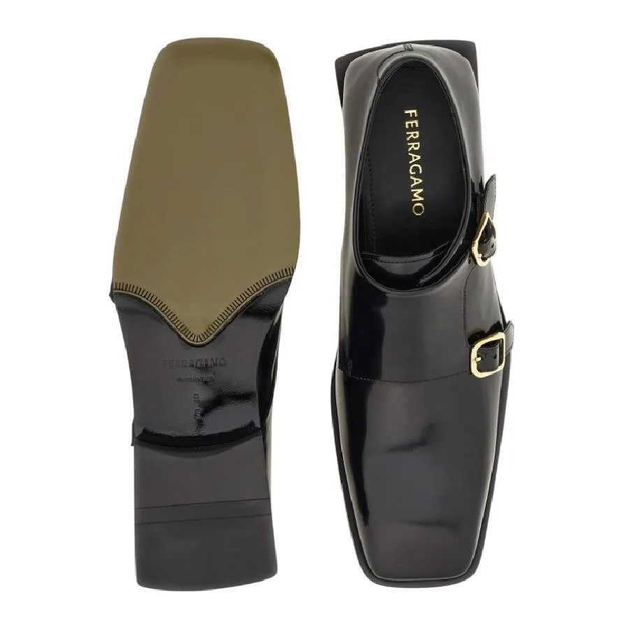 Кожаные лоферы Ferragamo с двойной пряжкой, черный — фото 4