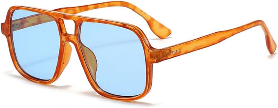 

Ретро-солнцезащитные очки с двойной перемычкой, квадратной формы, женские, модные, с леопардовым принтом, трендовые мужские, с заклепками, конфетного цвета, солнцезащитные очки UV400 WNCKSQ, Amber Blue