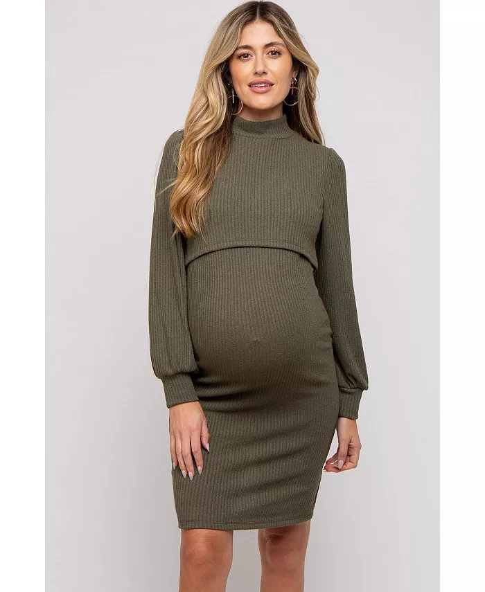 

Оливковое платье для кормления с воротником-стойкой и резинкой для беременных Pinkblush, зеленый