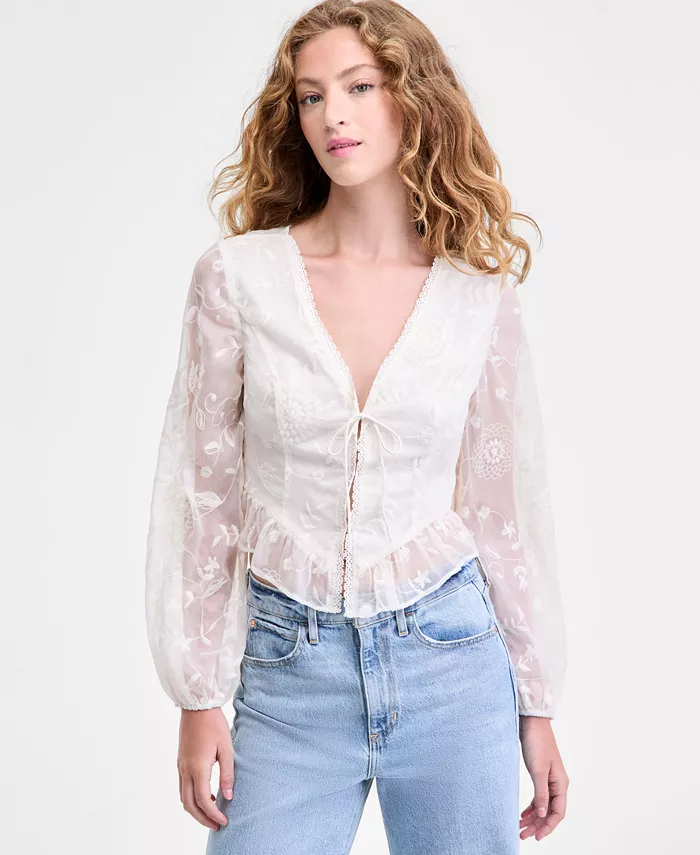 

Женская вышитая блузка Seiah с рукавами-блузонами GUESS, белый