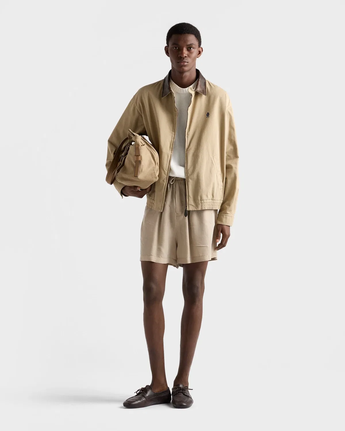 Хлопковая куртка с кожаными деталями Prada, бежевый — фото 2