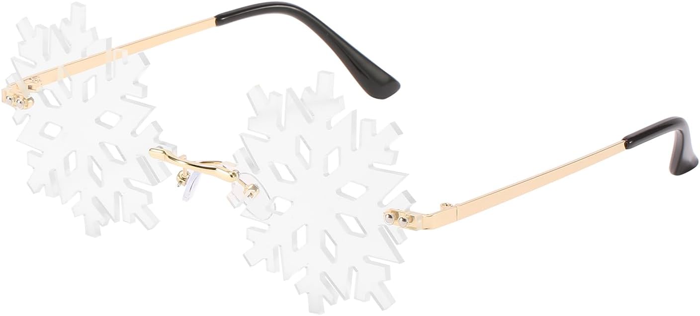 

Солнцезащитные очки LJCZKA в форме снежинки для женщин и мужчин - без оправы, оригинальные ледяные очки, стильные аксессуары для рождественских фестивалей и вечеринок, Goldclear