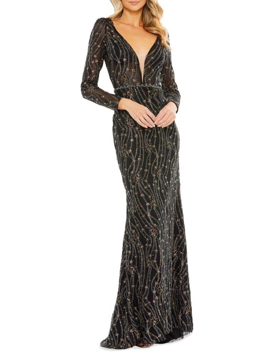 

Платье-труба с цветочными пайетками Mac Duggal, черный