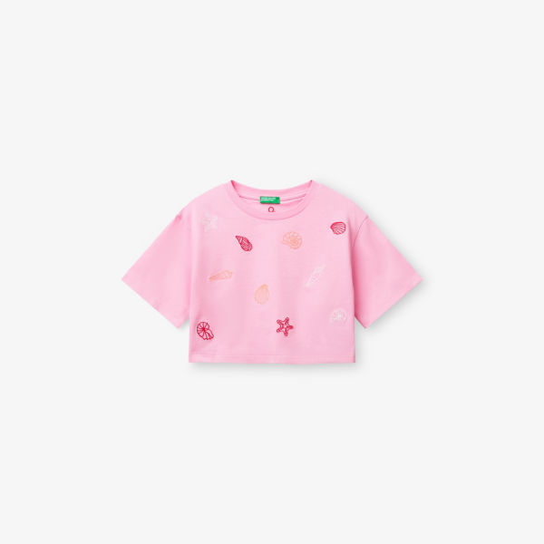 

Футболка Benetton хлопковая с коротким рукавом и логотипом 6-14 лет, розовый