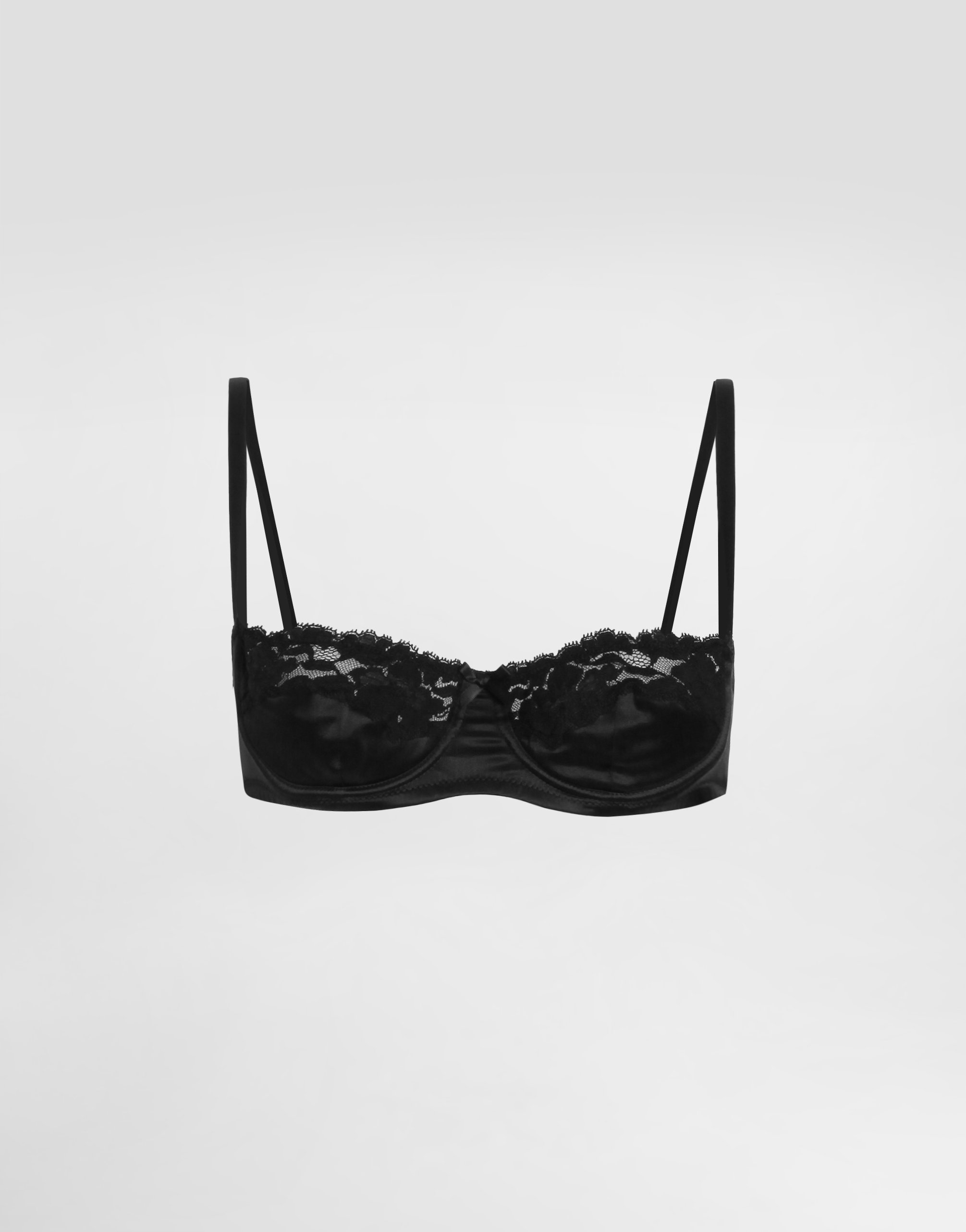 Атласный бюстгальтер-балконет с кружевом Dolce & Gabbana, черный