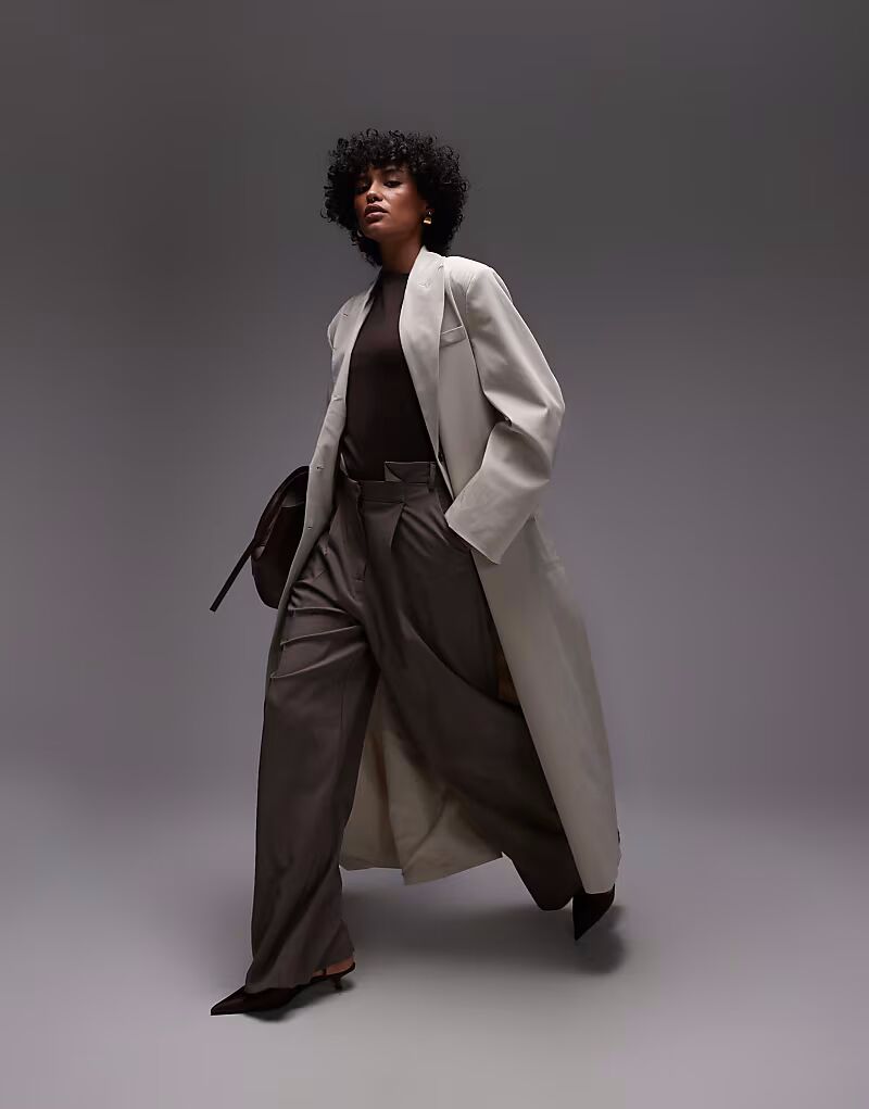 

Длинный пиджак-пыльник ASOS DESIGN цвета «камень»