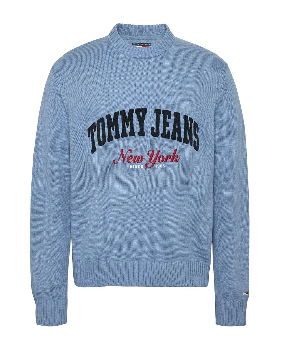 

Мужской свитер обычного кроя с логотипом университета Tommy Jeans, синий