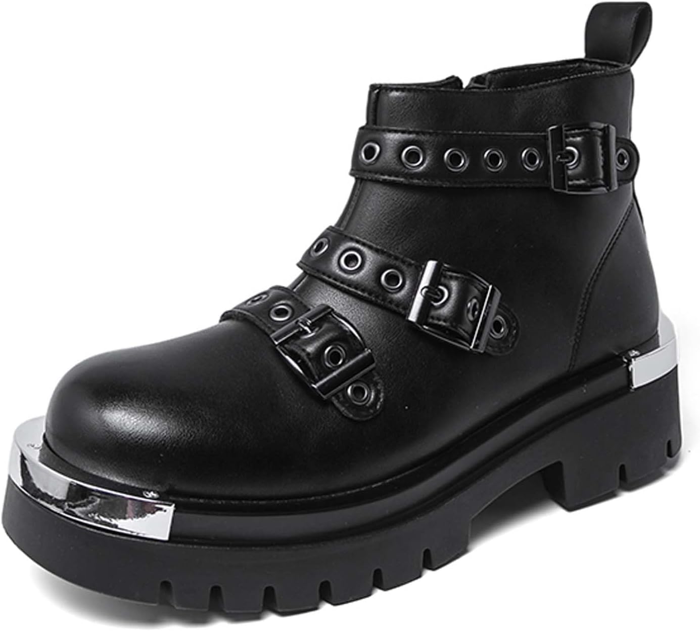 

Мужские массивные ботинки, мода, черные, с характером, металлическая пряжка, боевые, униформа, рок-панк, ботинки с противоскользящей подошвой, увеличивающей рост, для вечеринок, свадеб, официальные, на платформе, спортивные Generic