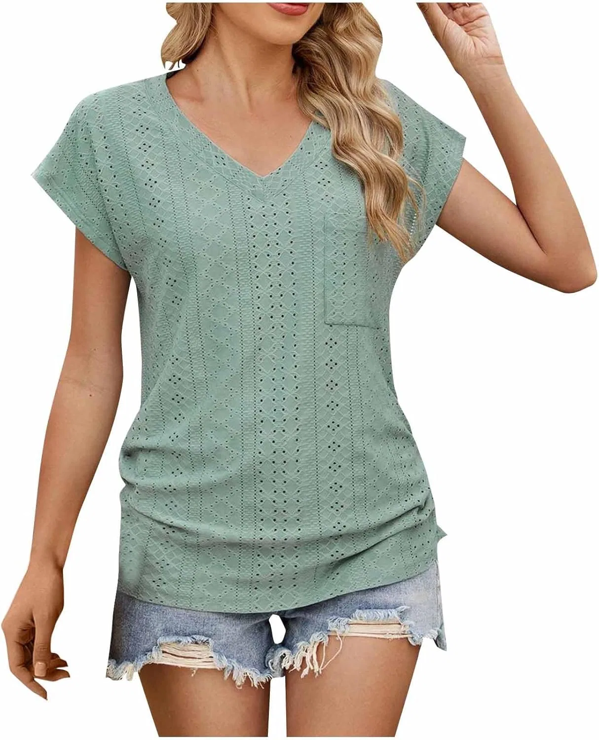 Блуза с вышивкой ажурная, женская, Mint Green
