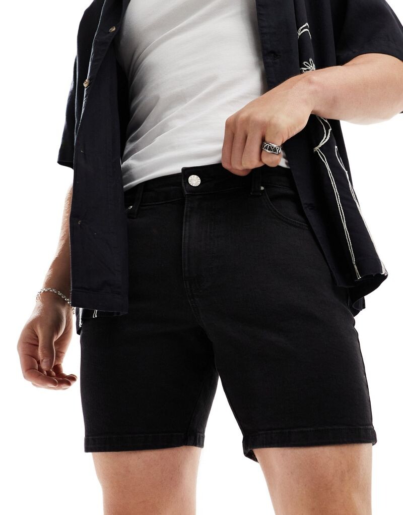 

Черные джинсовые шорты скинни средней длины ASOS DESIGN