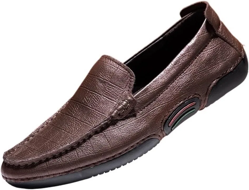 Лоферы кожаные Mens Slip-on Loafers Genuine Leather Round Toe Anti-Slip Flexible Comfortable Fashion Party Shoes, коричневый DHFIRUFSHLO