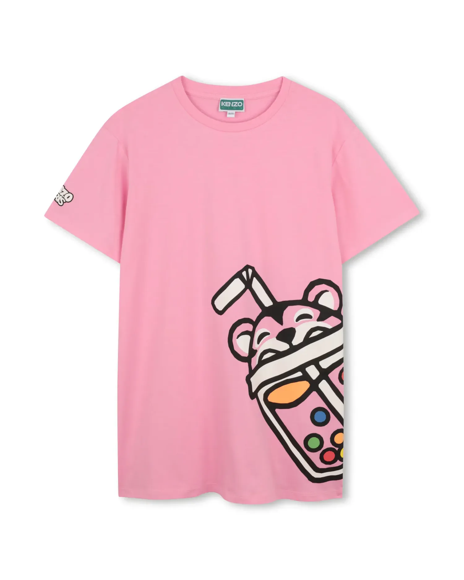 Детское платье с рукавами фонариками с узором из хлопка Kenzo Kids, розовый