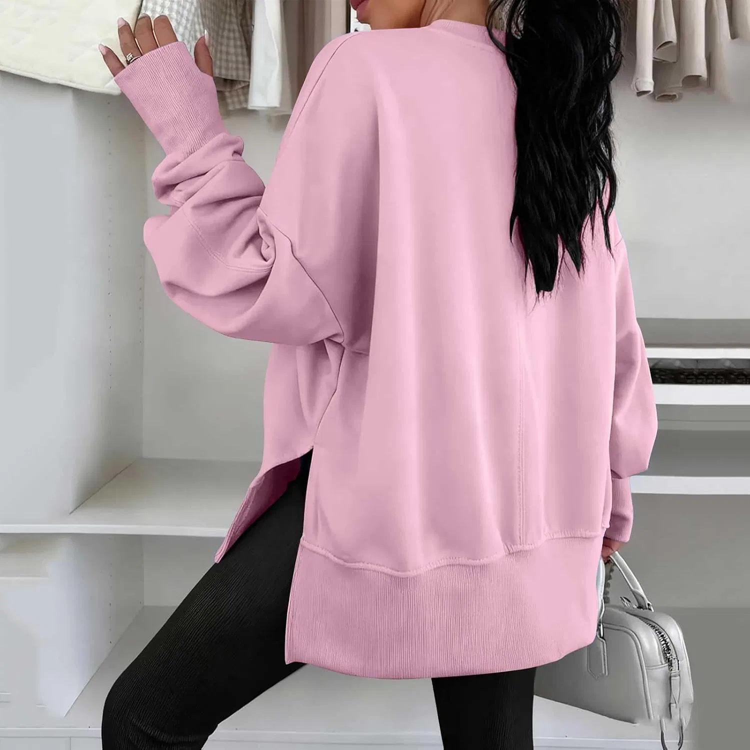 Свитшот женский свободный из коллекции Autumn-Winter 17, розовый — фото 2