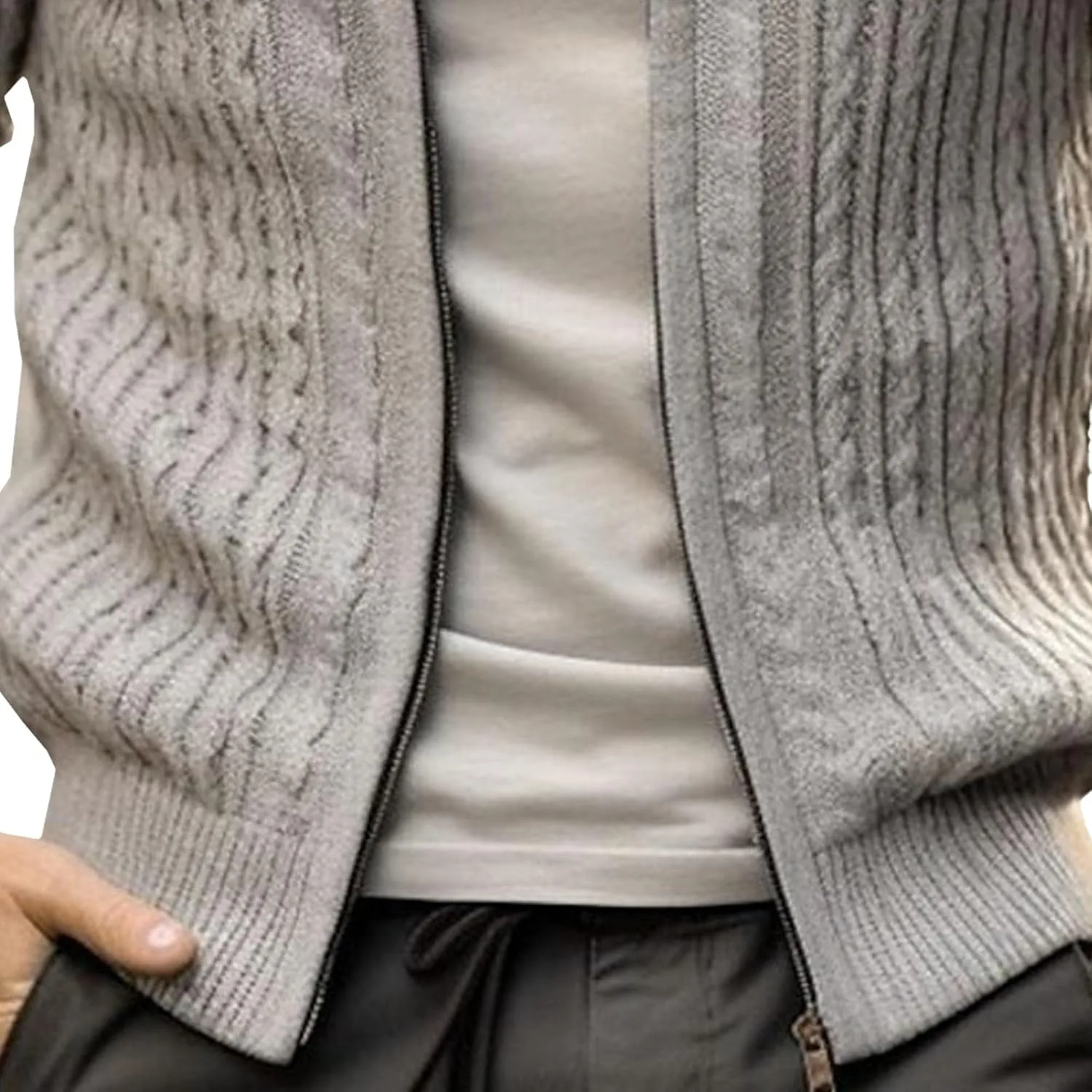 Мужской свитер с воротником стойкой, утепленный, slim fit, на молнии — фото 2
