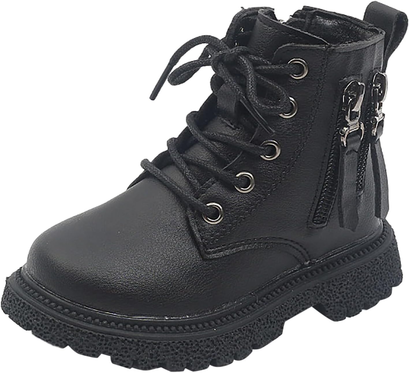 

Малыши мальчики и девочки кружевные ботиночки на шнуровке, противоскользящие сапожки для верховой езды, кожаные боковые молнии, подошва с протектором, обувь для прогулок JEUROT, Black