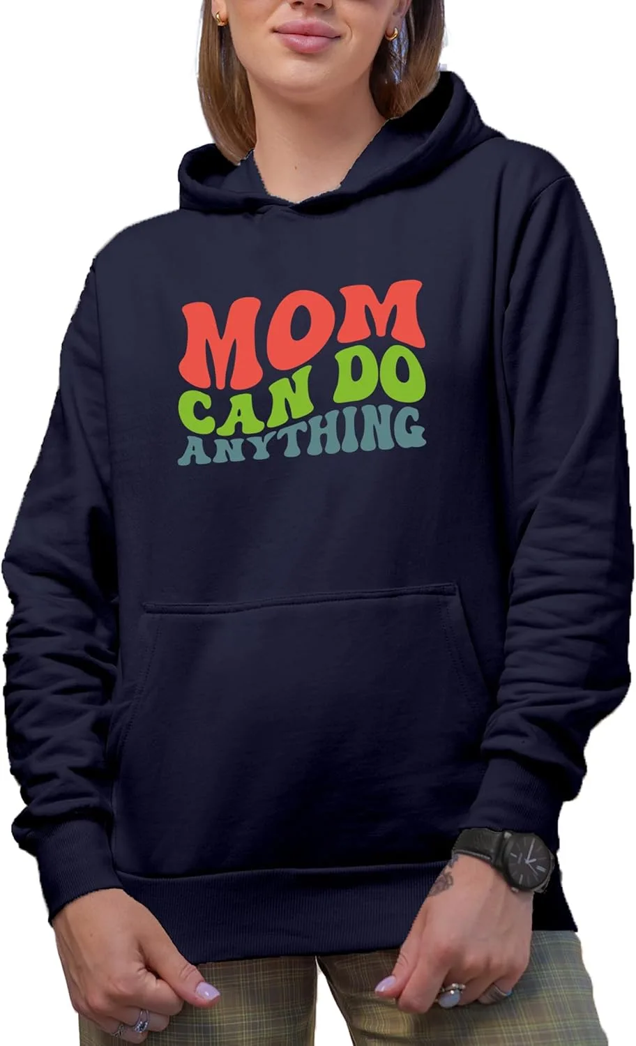 

Толстовка с капюшоном Mom Can Do Anything, ретро-волнообразный текст Make Your Mark Design