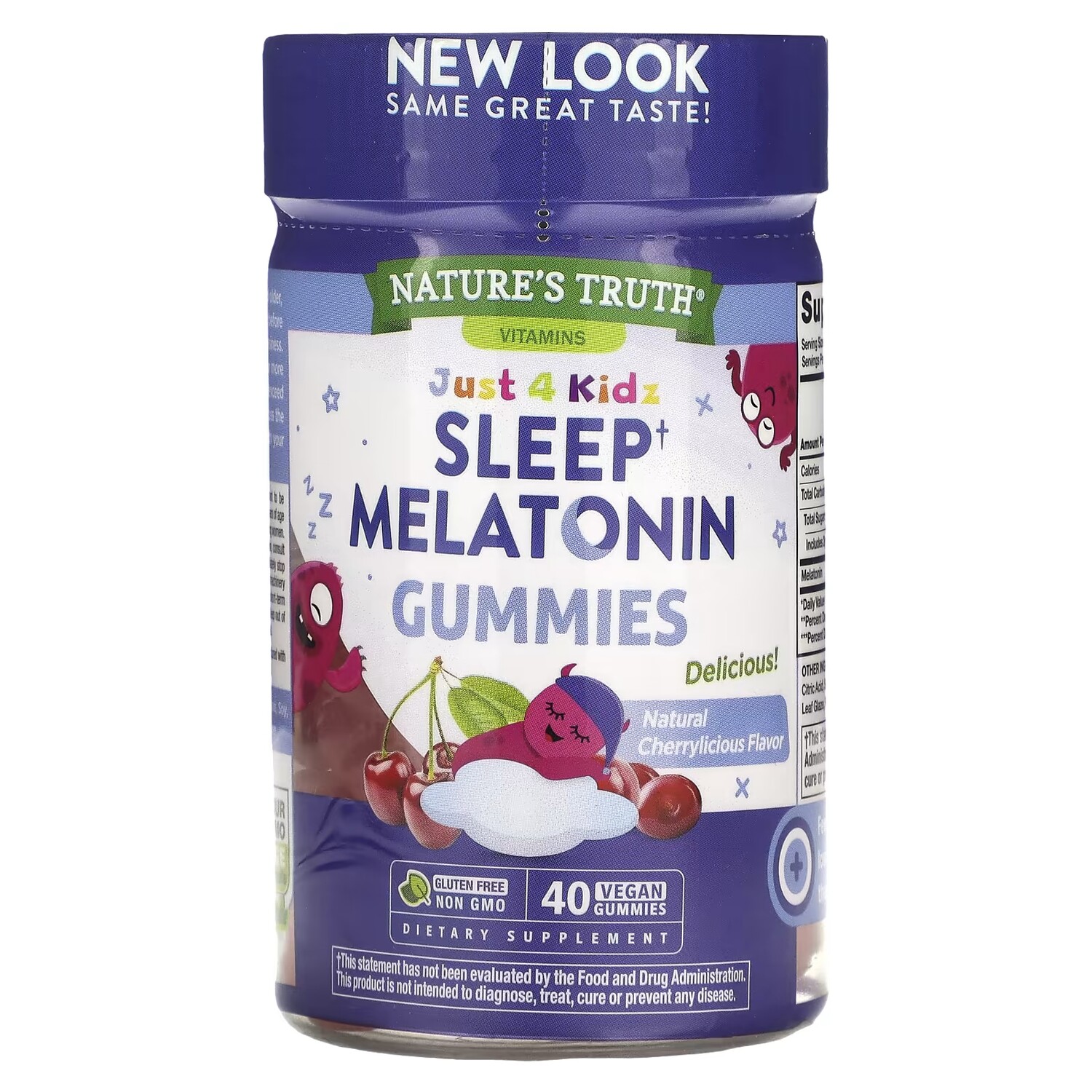 

Добавка Just 4 Kids Sleep Melatonin Natural Cherrylicious, 40 веганских жевательных конфет