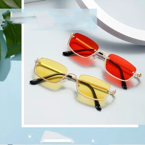 

Модные маленькие квадратные солнцезащитные очки для женщин, металлические очки в полуободковой оправе, винтажные черные и розовые оттенки MTZJH, Gold Yellow