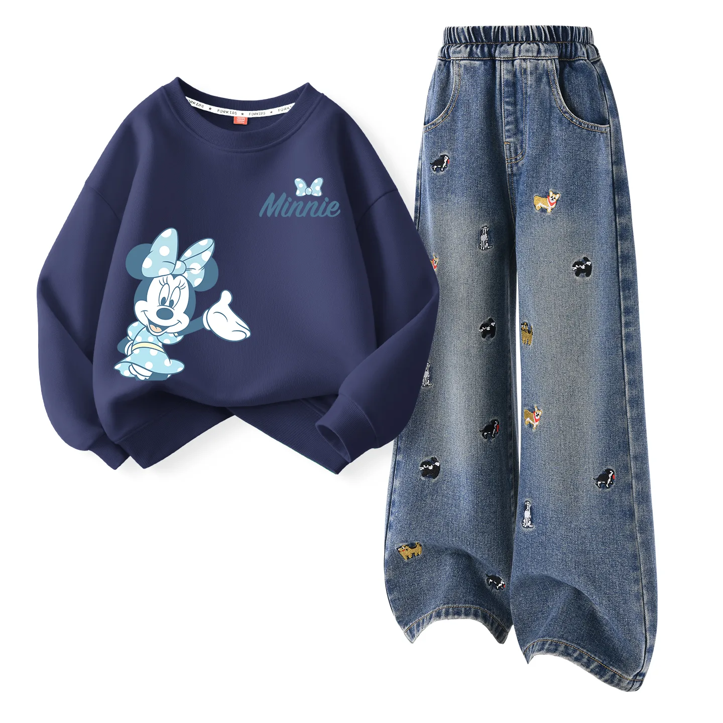 Детская повседневная спортивная футболка с круглым вырезом Disney, Welcome to K Navy Blue+Solid Color Denim Blue