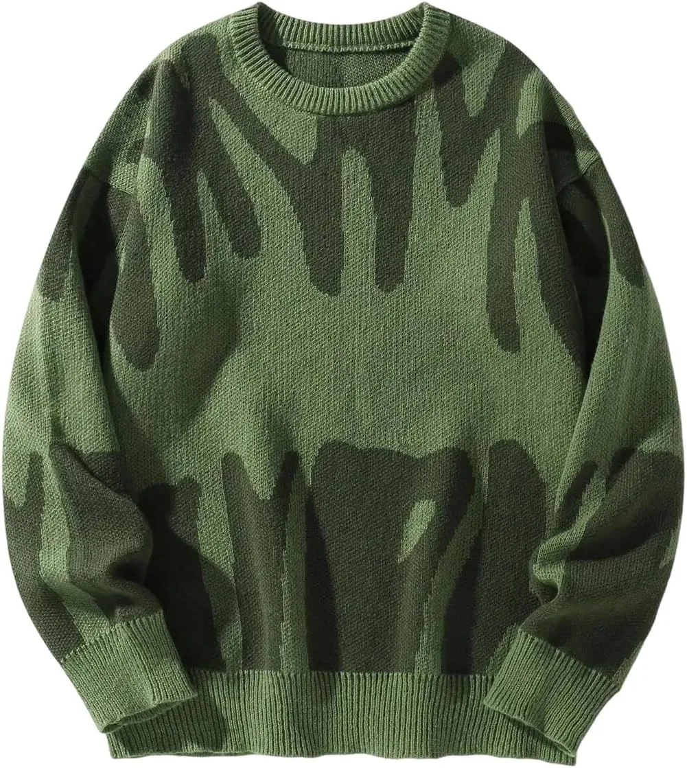 

Мужской свитер с нерегулярным узором и контрастной вязкой OWEIEYEU