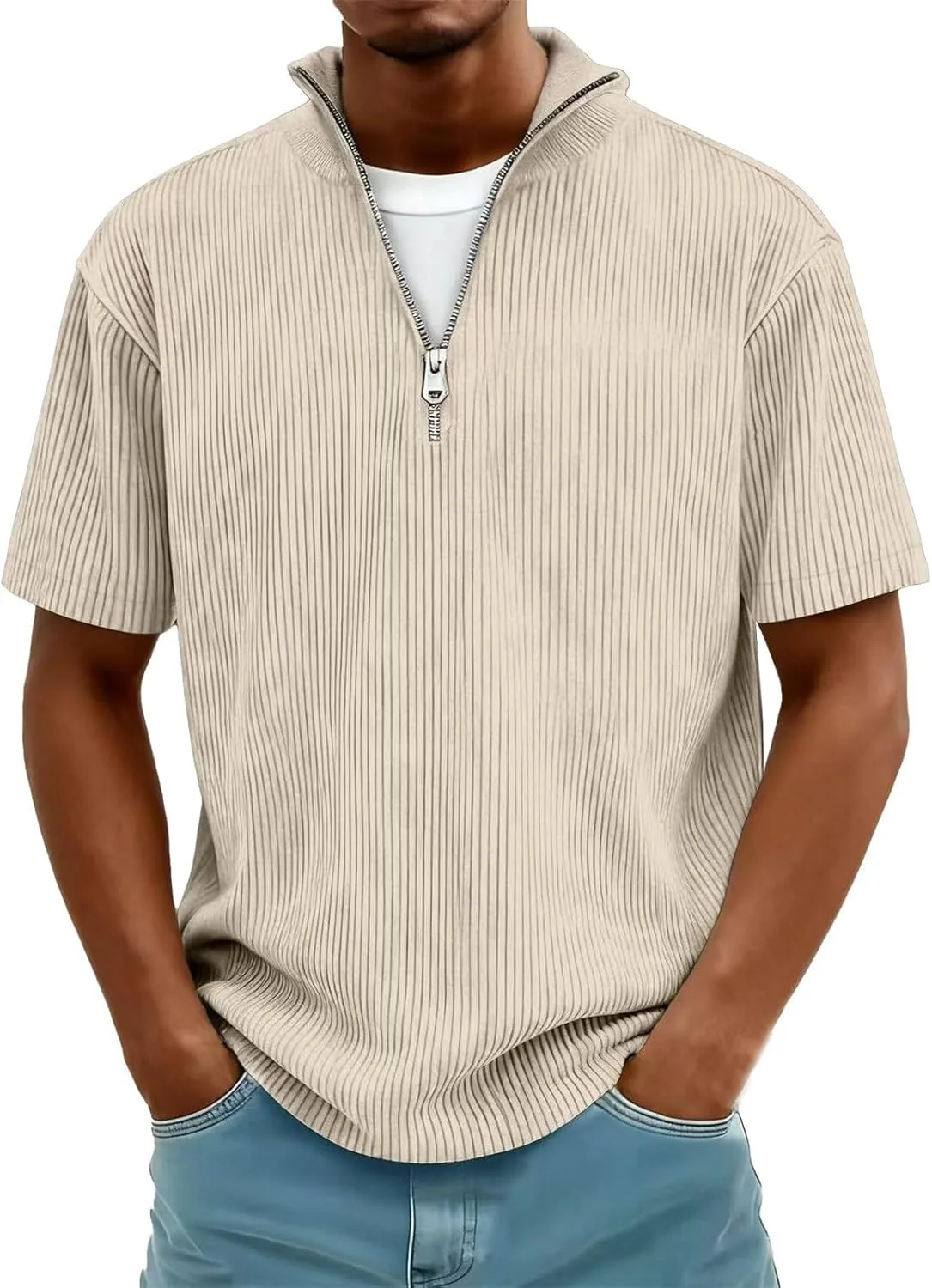 

Мужская футболка Miyaomn с воротником стойкой и коротким рукавом