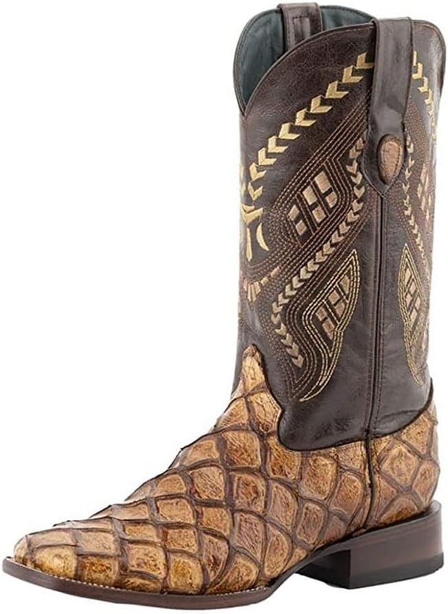 

Мужские повседневные сапоги Ferrini Italia Bronco с вышивкой и принтом Пираруку, квадратный носок, средняя голень - черные