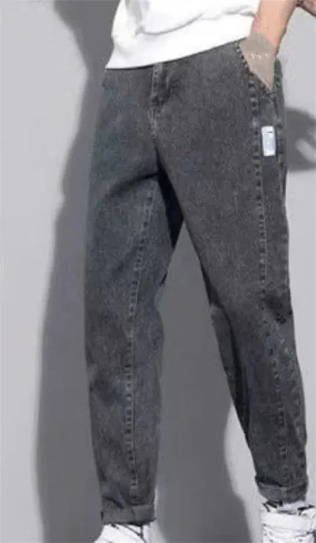 Джинсы свободные, Men's Drawstring Harem Jeans, серый — фото 4