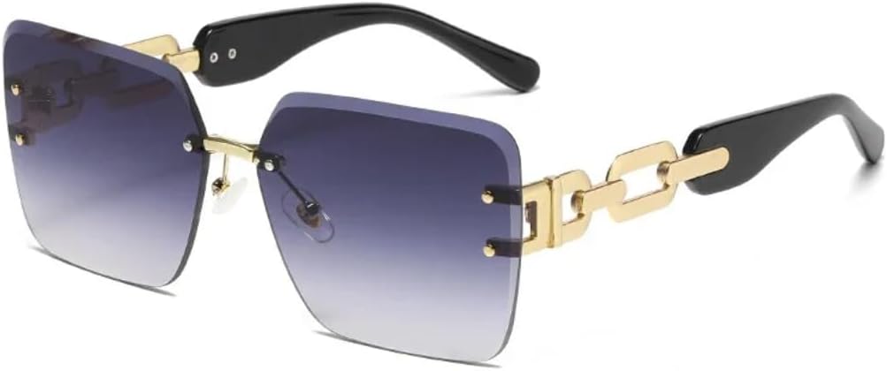 

Винтажные солнцезащитные очки без оправы для женщин и мужчин в стиле панк, роскошные, с большой оправой, металлической цепочкой и защитой от УФ-излучения UV400 VFDHN, Gray